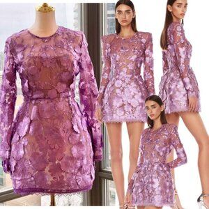 🆕 BRONX & BANCO 🧿 NWOT Bouquet Maraya Long Sleeve Mini Dress, Lilac Sz S US 4